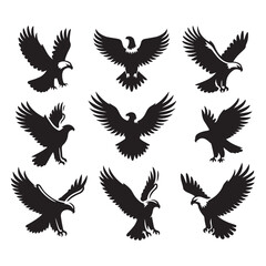 Obraz premium Set of eagle silhouette vector on white background