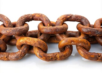 Fototapeta premium Vintage Rusty Iron Chain on White Background - Industrial Textures for Creative Projects