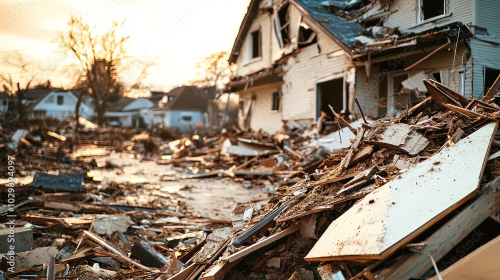 Poster visual documentation of the extent of damage from a natural disaster.