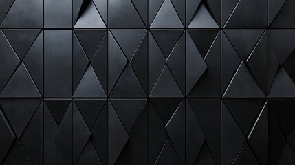 Polished semigloss wall background with 3d triangular tile wallpaper and black blocks for modern render projects