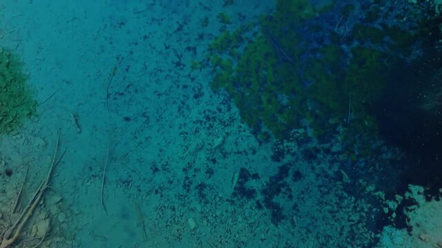 Droneshot of the "Lac Bleu" mountain lake in Switzerland in the state of Wallis.
