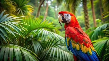 Obraz premium tropical jungle with red and blue macaw in South America