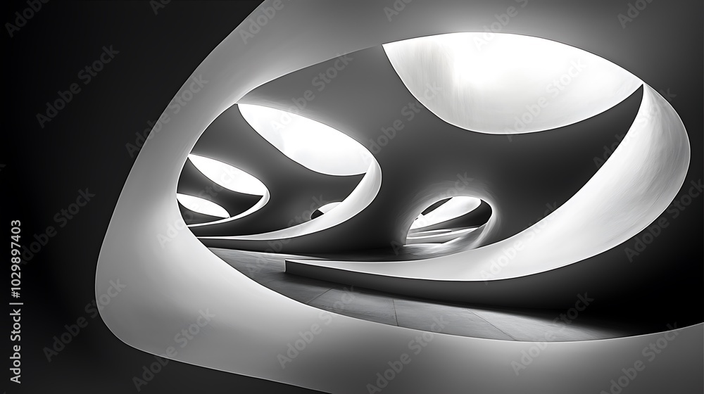 Aufkleber abstract architectural design with curved walls and circular openings