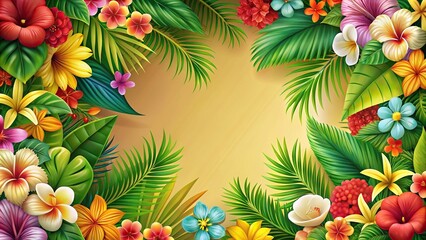 tropical luau hawaii theme background with wild exotic flowers