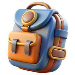 Backpack 3d render icons in cartoon plastic style minimal isolated on transparent white background, clipping path