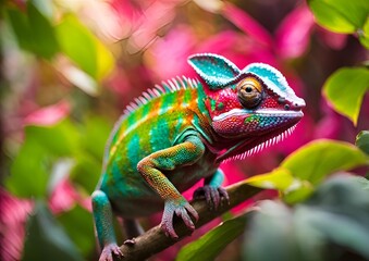 A chameleon changing its colors embodies adaptability and transformation, illustrating the concept of camouflage.