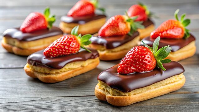 Silhouette mini Chocolate eclairs with fresh cut Strawberries