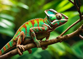 A chameleon changing its colors embodies adaptability and transformation, illustrating the concept of camouflage.