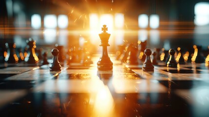 Strategic Advancement - Artistic Chess Game in Progress with Dramatic Lighting