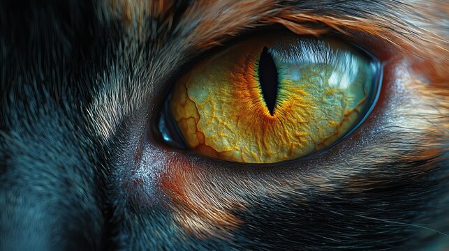 A digital wallpaper captures the intuitive gaze of a yellow-eyed cat named Feist.