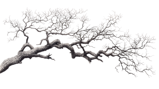 Intricate Black and White Drawing of a Tree Branch with Detailed Twists