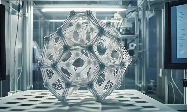 Geometric 3D Printed Structure in High-Tech Lab with ai generated.
