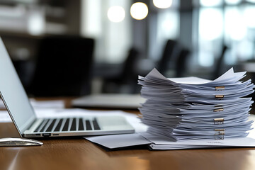 Laptop and paperwork on a modern desk