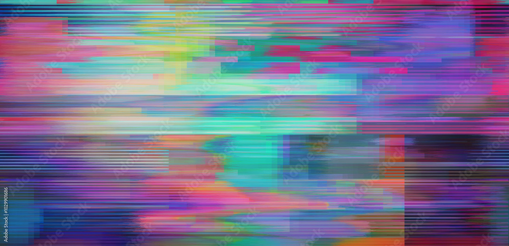 Aufkleber Digital glitch or a distorted video signal, with sharp angles and jagged lines. Abstract composition that evokes a sense of visual chaos. 