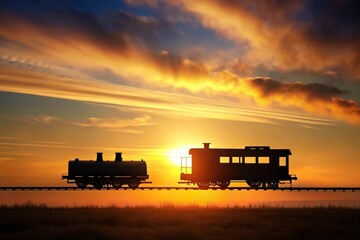 Fototapeta premium Silhouette of a train traveling through countryside