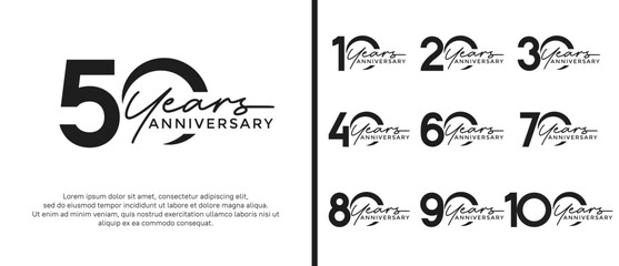 set of anniversary logo flat black color on white background for celebration moment