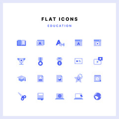 Blue flat icon set
