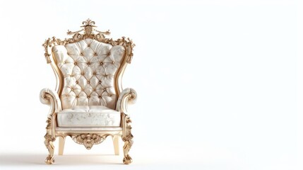 Fototapeta premium Ornate Gold and White Upholstered Armchair