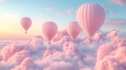 Fototapeta premium Pink Hot Air Balloons in a Dreamy Sky Illustration
