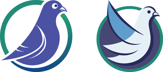 2 Set of Peace Pigeon Sign Vector Logo Icon Set – Minimalist Dove Symbols