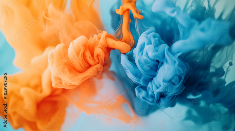 Poster colorful ink swirls mix in water creating vibrant patterns in a dynamic artistic display