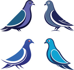 4 Set of Peace Pigeon Sign Vector Logo Icon Set – Minimalist Dove Symbols