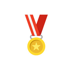 vector illustration of a gold medal with a red ribbon