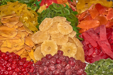 Close-up of the colorful different spices at the Chorsu market in Tashkent, Uzbekistan