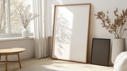 A photo of a large wooden picture frame