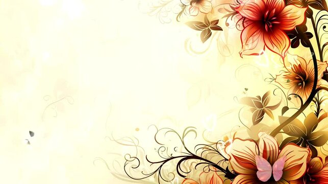 abstract yellow background with floral decoration and butterflies. footage video background 4k