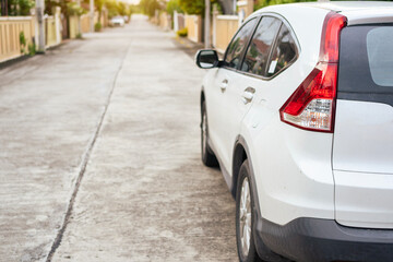 close up car on street automotive roadtrip on sunset background for transport, travel of nature to...