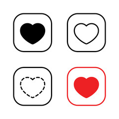 Heart icon set on square line. Love, romantic sign symbol