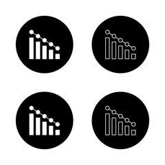 Decrease bar chart icon set on black circle. Market crash concept