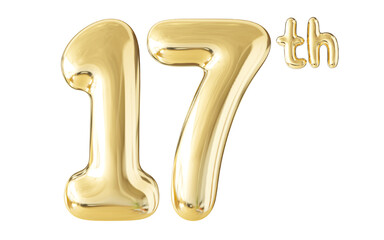 17th Year Anniversary Gold Number 3D