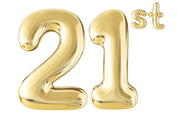 21st Year Anniversary Gold Number 3D