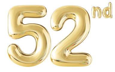 52nd Year Anniversary Gold Number 3D
