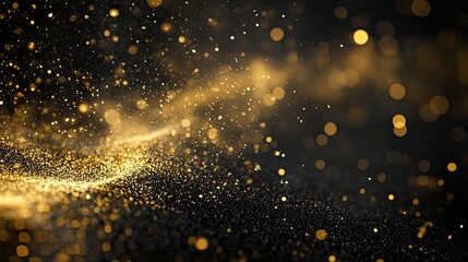 Fototapeta premium Golden Glitter and Bokeh Lights on a Black Background