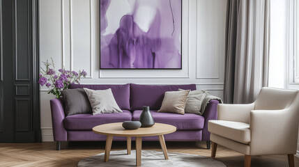 purple sofa in the living room