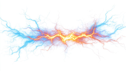 Obraz premium Vivid electric energy illustration with blue and orange lightning bolts on a white background