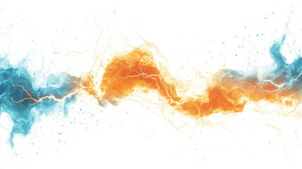 Dynamic abstract representation of energy waves in orange and blue hues against a white background