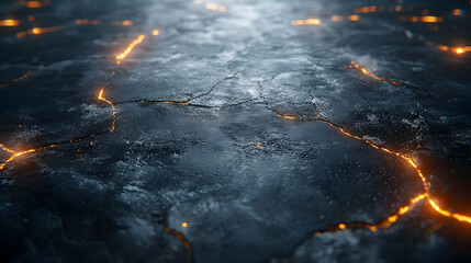 Cracked Dark Surface with Glowing Lines - 3D Illustration