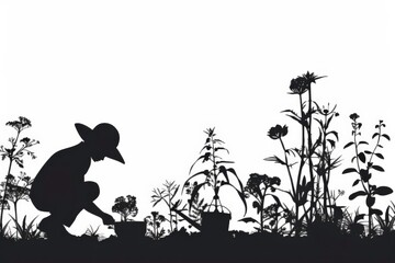 Tranquil silhouette of a gardener enjoying nature's embrace