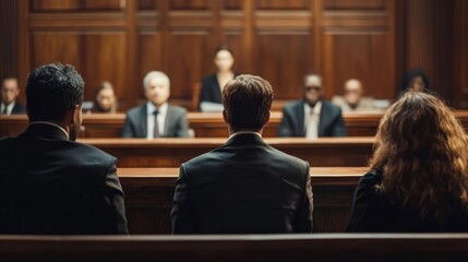 A criminal justice courtroom scene with a judge and jury.