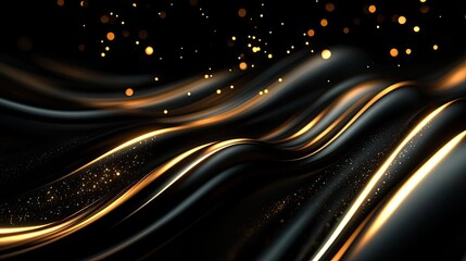 Abstract Black and Gold Swirling Background with Glitter