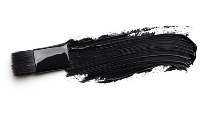 A paintbrush with a thick stroke of black paint on a clean surface for artistic projects