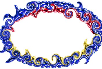 blue and white frame with circle motif