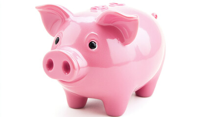 Obraz premium A shiny pink piggy bank sits on a white surface, ready for saving coins and building wealth