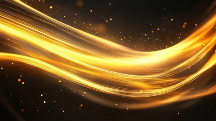 Golden Light Streaks with Scattered Glowing Particles on a Dark Background