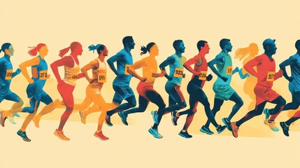 A diverse group of runners participating in a marathon, representing inclusion in sports