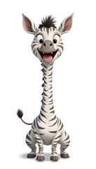 Cartoon zebra character with a big smile, cheerful expression, white background